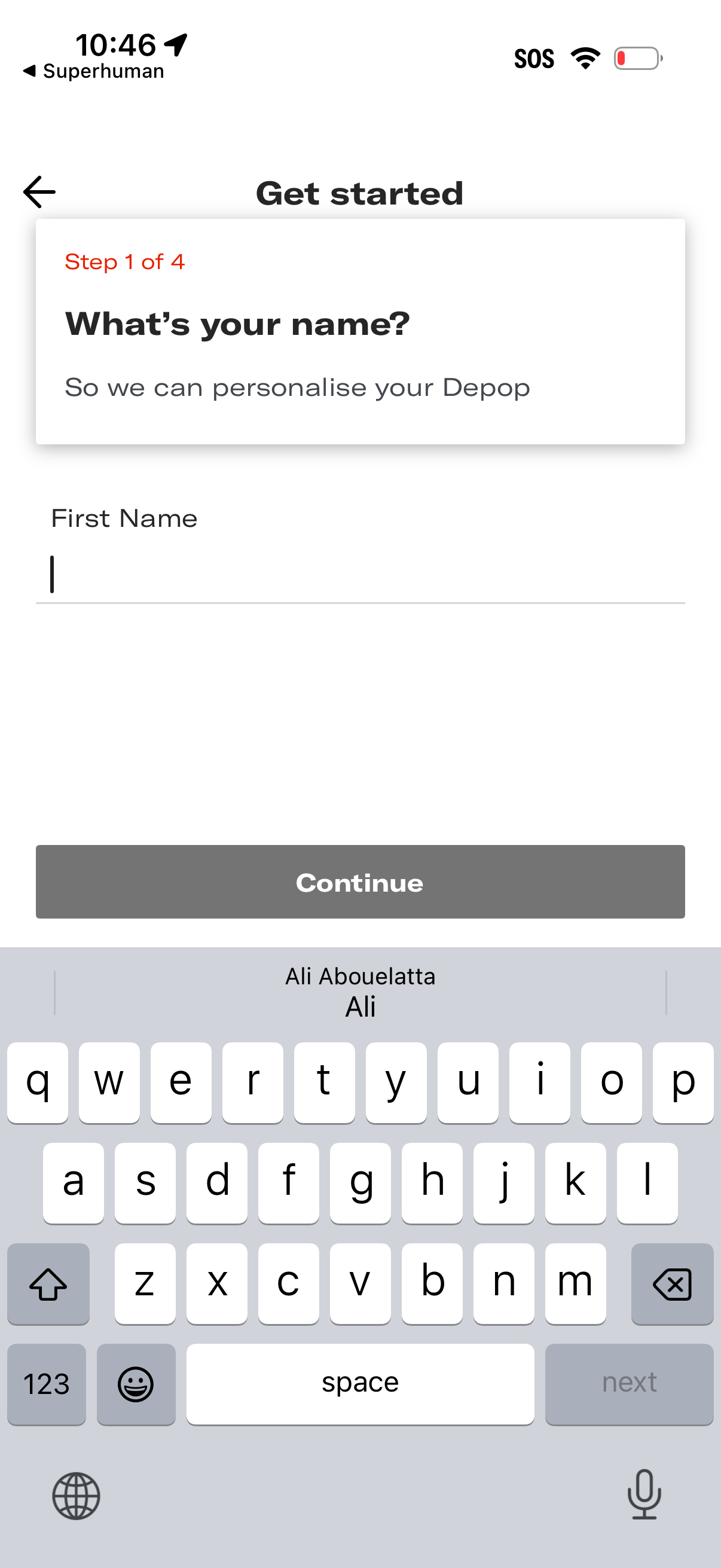 depop onboarding screenshot